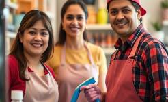 Cinematic shot of a family-run cleaning service with a blurred background.