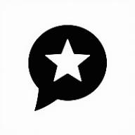 Clean black icon of a speech bubble with star for reviews, flat style.