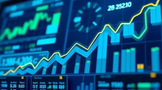 strategic sales growth, optimistic, analyzing trends on digital boards, photorealistic, against a digital background of graphs and analytics, highly detailed, animated growth lines and statistics, sharp and crisp visualization, cool blues and greens, ambient futuristic lighting, shot with a macro lens