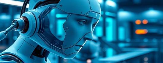 Integrated workflow solutions, seamless and connected, harmonizing tasks, photorealistic, in a smart lab with AI companions and holograms, highly detailed, real-time data integration, detailed close-ups, metallic and glass textures, bright LED light, shot with an 85mm lens.
